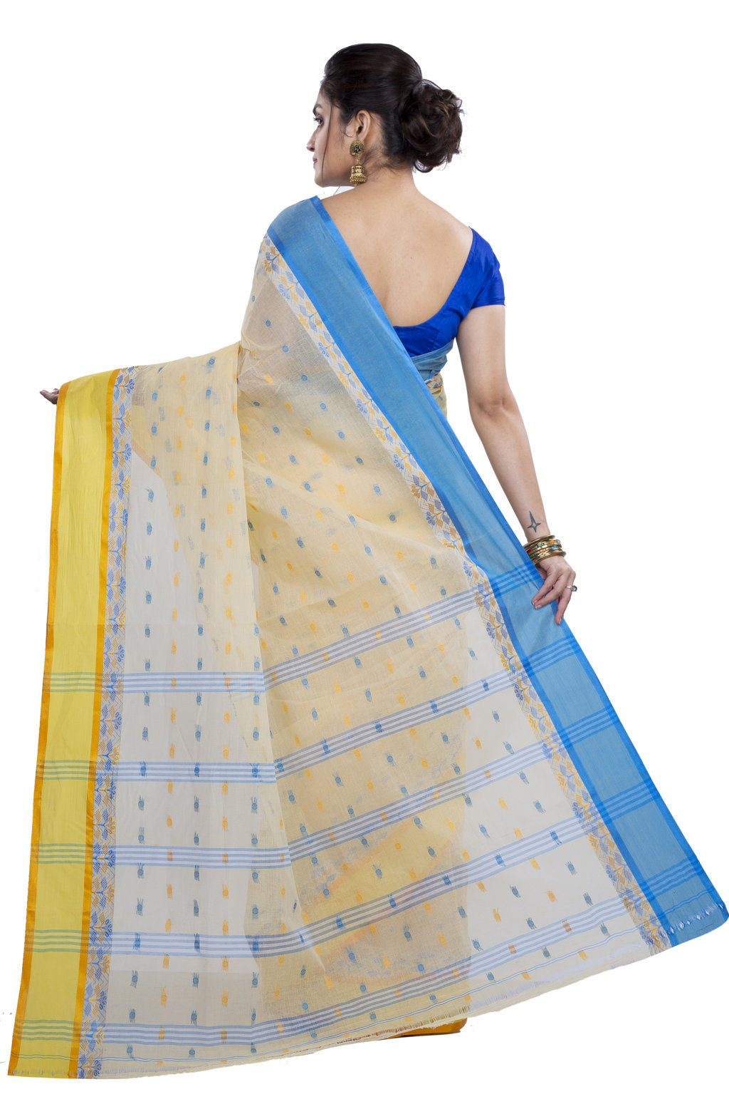 Off-White Pure Cotton JoraPata Tant Saree (780)